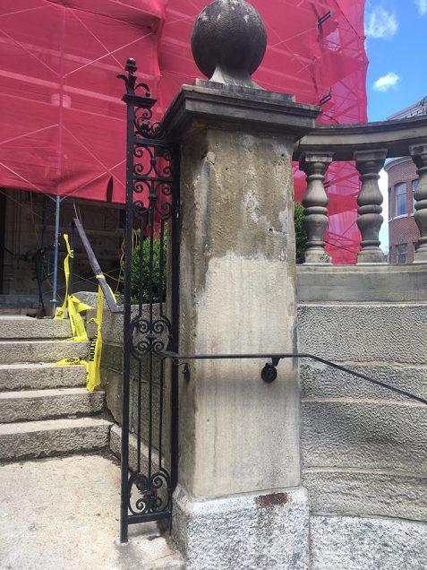 As part of the restoration, years of soot and grime were removed from the sandstone exterior.