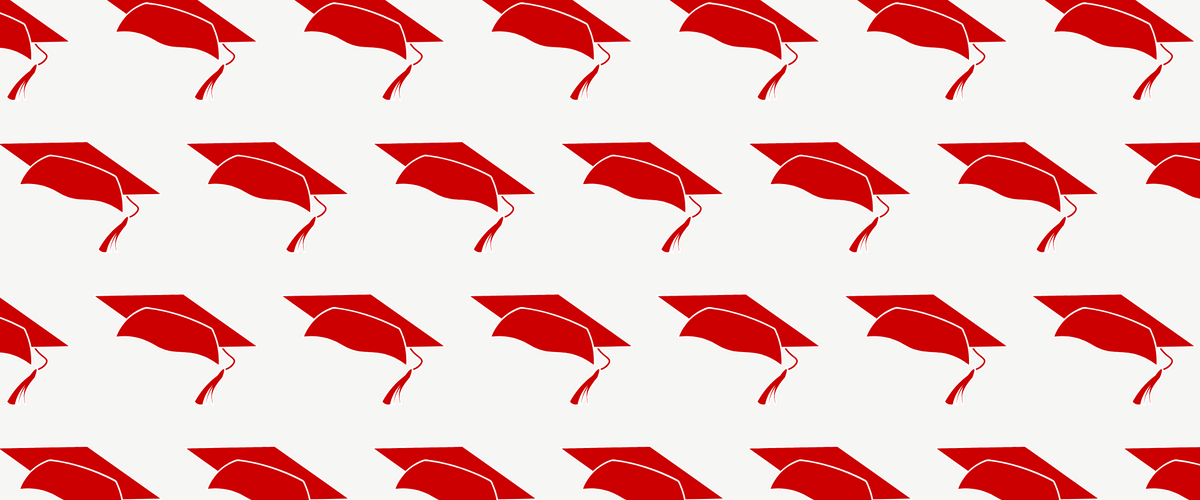 Red Graduation Caps - Step on the BU Seal