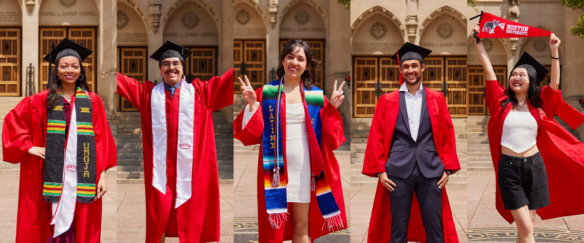 Graduating students on the BU seal