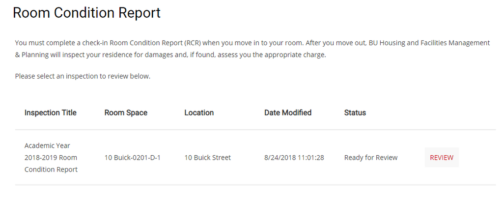 room condition report