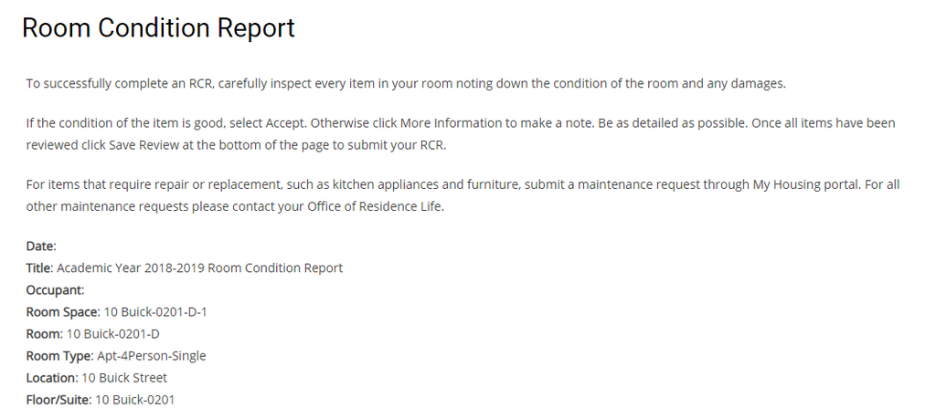 room condition report 2