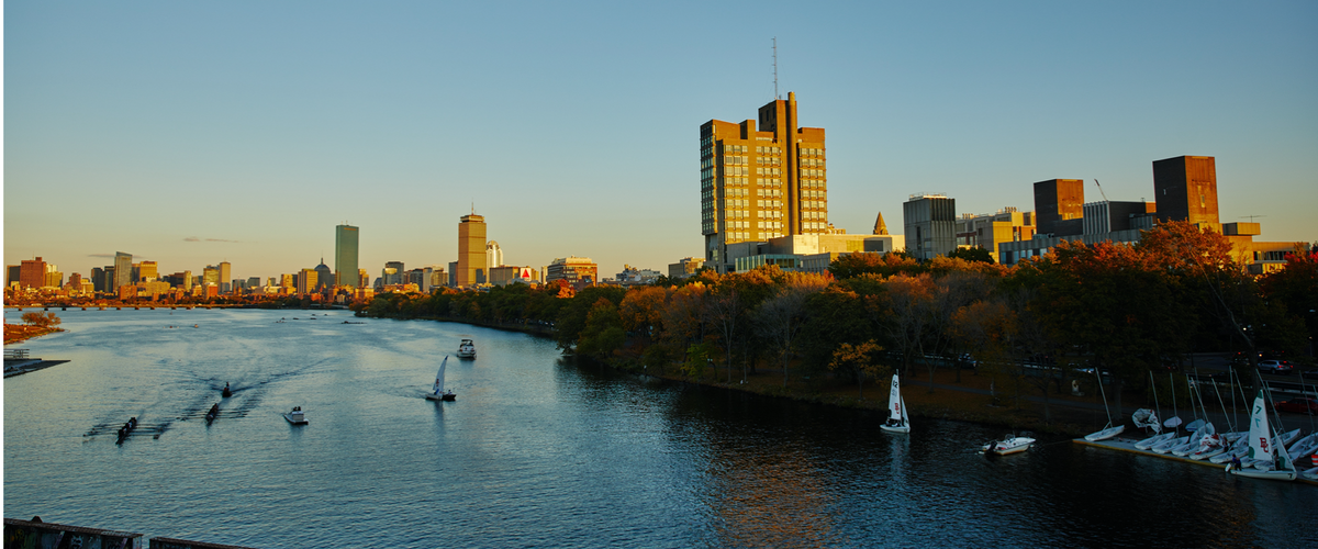 Boston skyline and boats on river